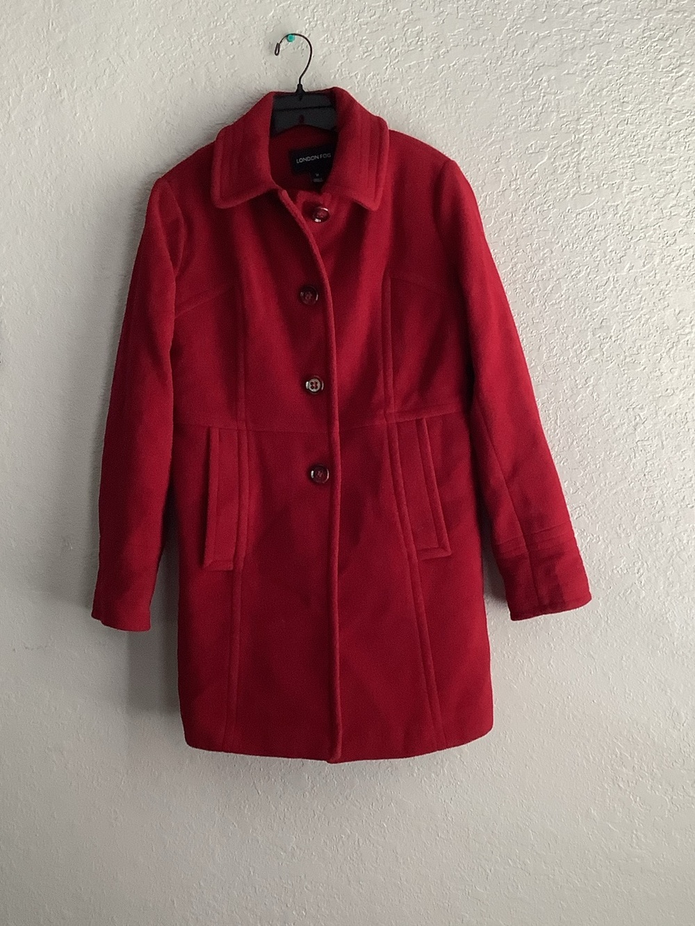 London Fog Women's Bright Red Wool Pea Coat